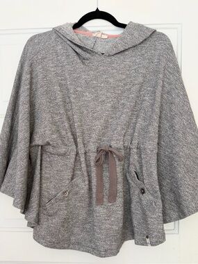 Roxy Grey Hooded Drawstring Poncho Sweater Size S